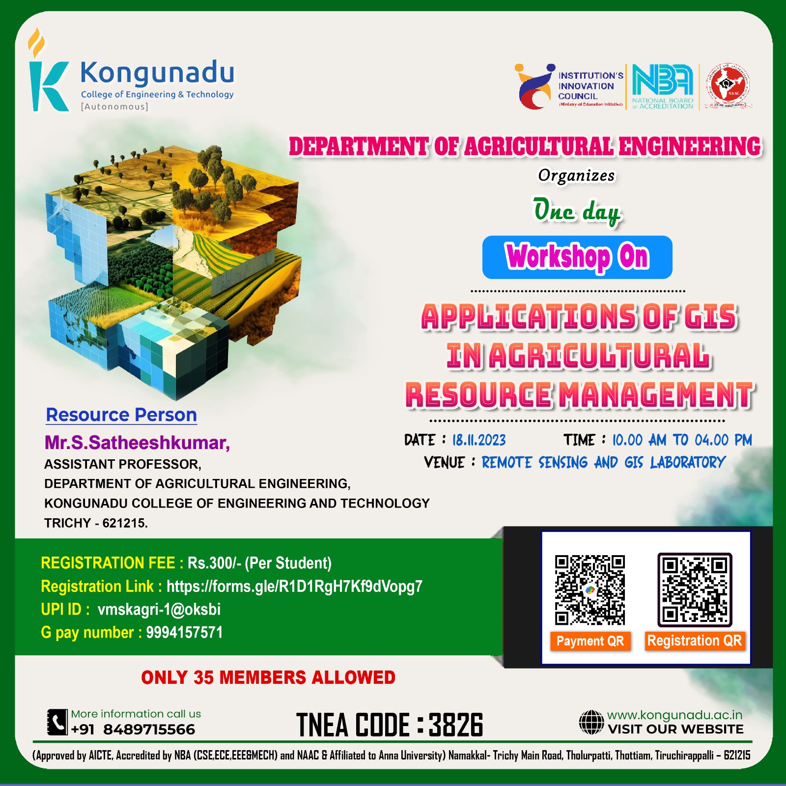 One Day Workshop on Application of GIS in Agricultural Resource Management 2023